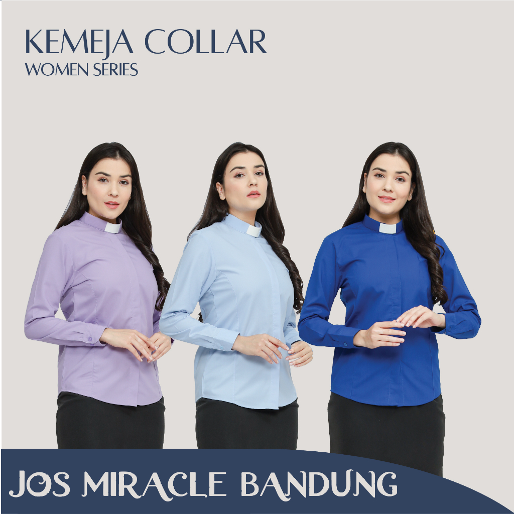 Miracle - Pendeta Wanita Kemeja Collar  - Panjang - Polos - Jos Miracle Bandung