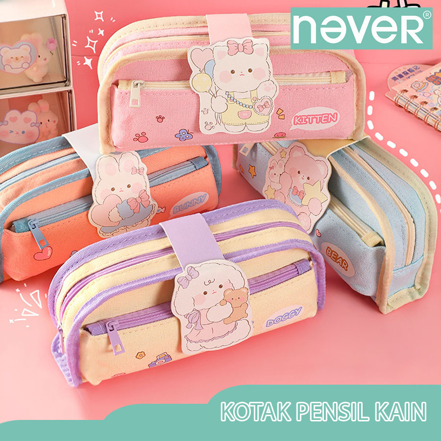 

Never Offiicial- Tempat pensil anak murah anti air kanvas/ Kotak pensil 2 risleting