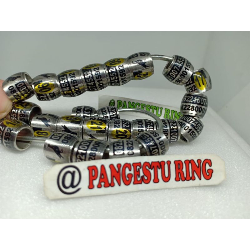 RING MERPATI DONAT TRANSPARAN 1 CM HITAM PUTIH LIS BAJA BISA REKUES NAMA NO HP NO URUT WARNA DLL