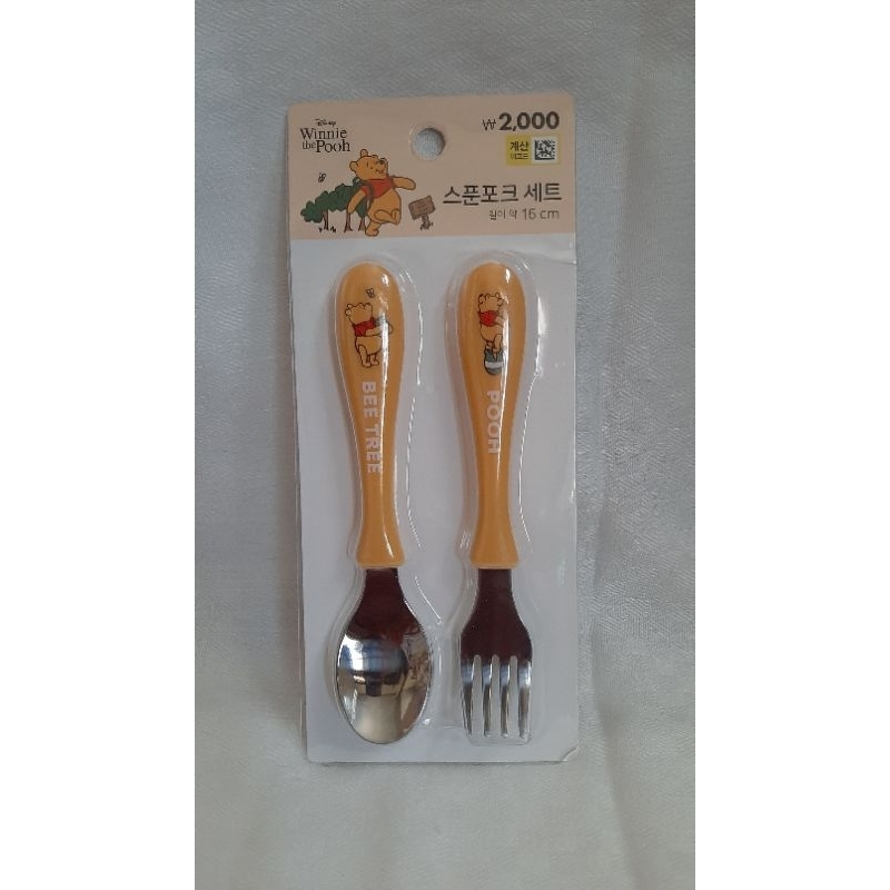 Spoon Fork Set for Kids Pooh/Chip 'n Dale (Set Sendok Garpu Anak) Daiso Korea