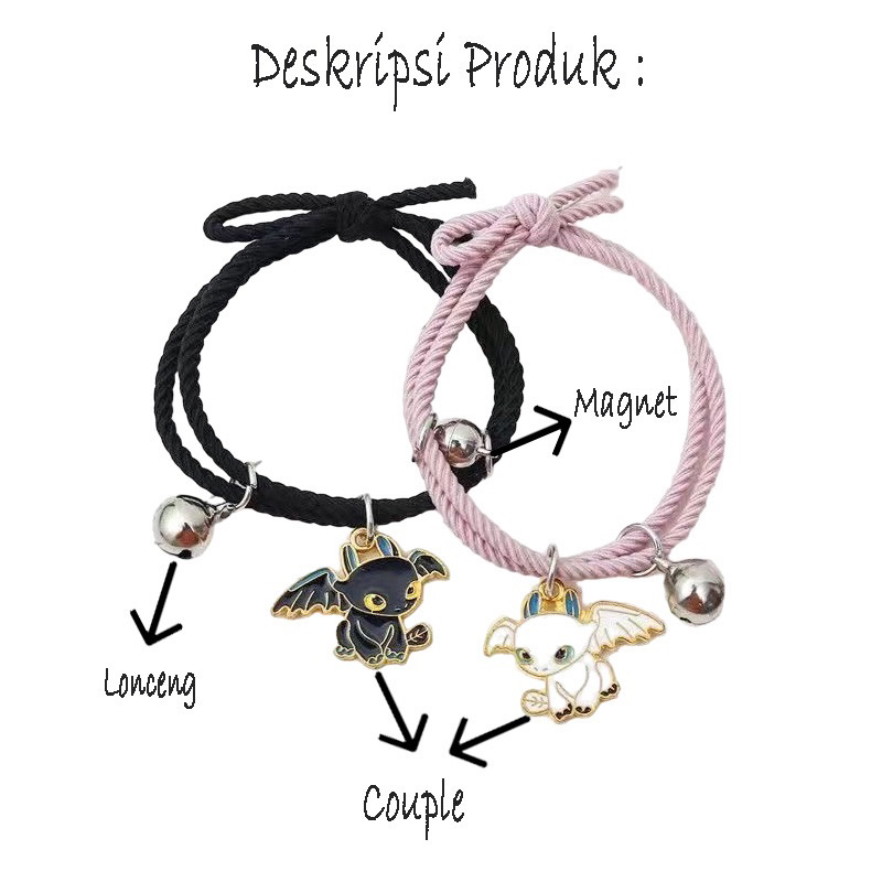 Gelang Couple 2Pcs Magnet Loceng Karakter Pasangan Lucu Bestie