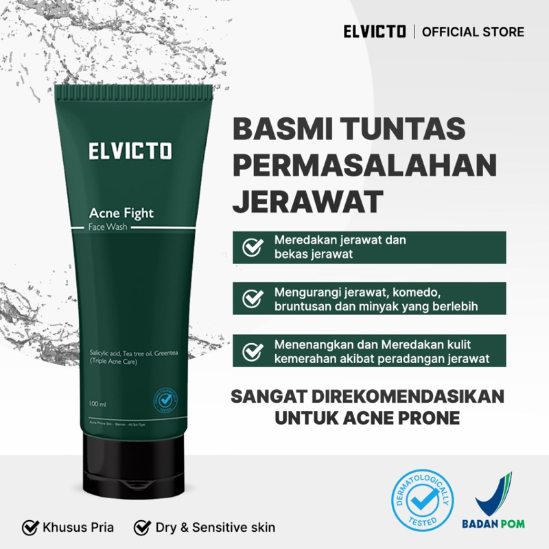 Elvicto Sabun Pembersih Wajah Jerawat Acne Fight Face Wash Skin Care Pria