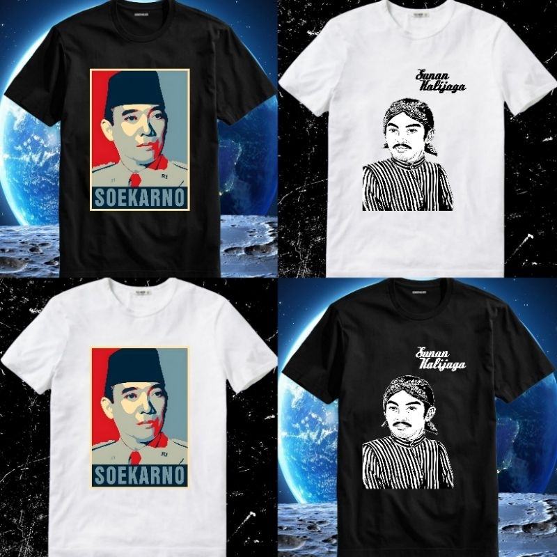 Baju Kaos Tshirt T Shirt Pria Laki Cowok Cewek Perempuan Unisex Tokoh Soekarno Sukarno Walisongo 9 W
