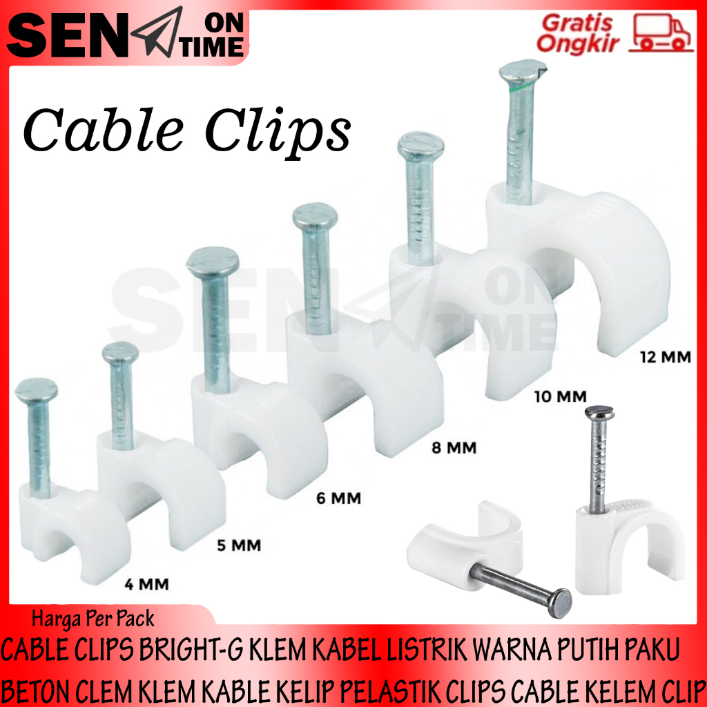 KLIP KABEL PLASTIK BRIGHT-G ELEKTRIK 14mm 16mm 18mm 20mm PUTIH CLEM KLEM KABLE KELIP PELASTIK CLIPS 