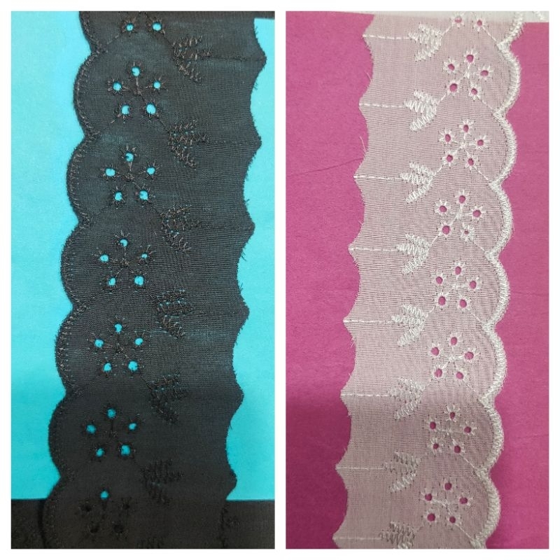 Renda katun lubang 5 besar  lebar 5cm, renda katun jepang isi 15yard