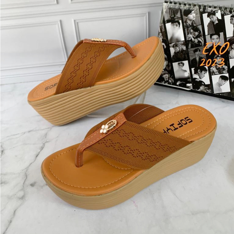 Wedges Sofiya Rajut Import terbaru sol karet 7 cm
