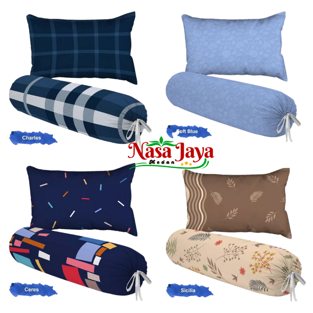 Sarung Bantal Sarung Guling Set Premium Akiko Vito Motif dan Polos Embos Jacquard Katun Halus Tidak 