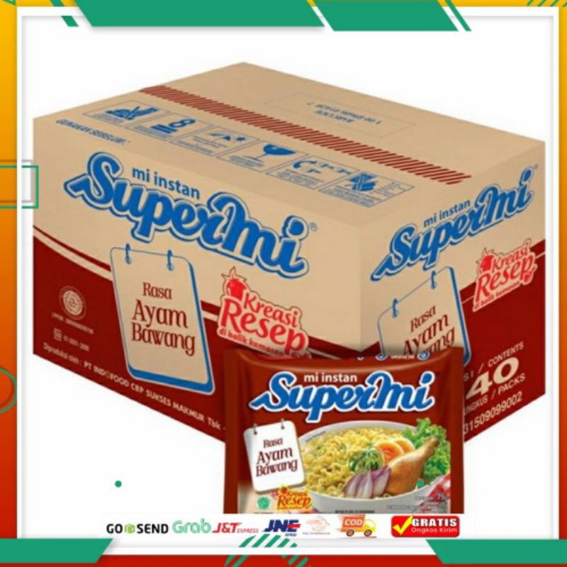 

Supermie rasa Ayam Bawang 1 dus isi 40 bungkus atau 40pcs