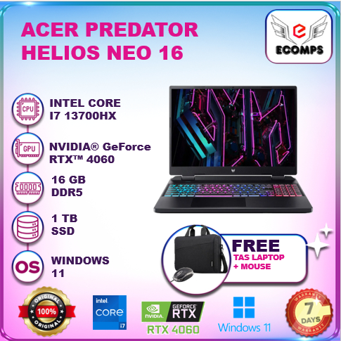Acer Predator Helios Neo 16 i7 13700Hx Rtx4060 8GB Ram 16GB 1TB Ssd 16.0 Wqxga