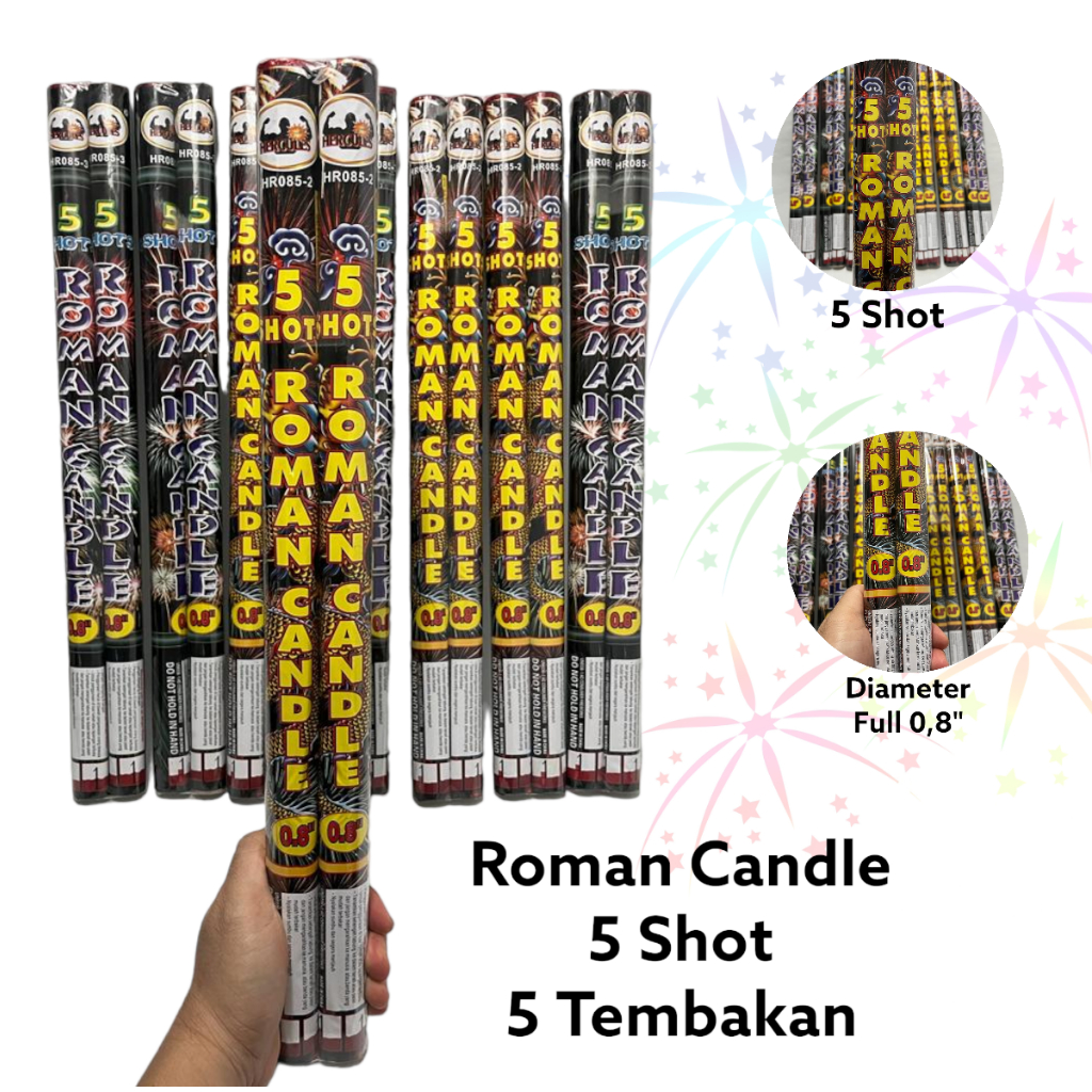 Kembang Api 5 Shot Roman Candle Mercon Bola Bola 5 Tembakan Keatas Original Full 0,8" (per batang)