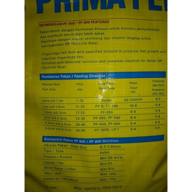 Pelet ikan nila makanan anak ikan kolam PF 800 10 kg pelet benih ikan