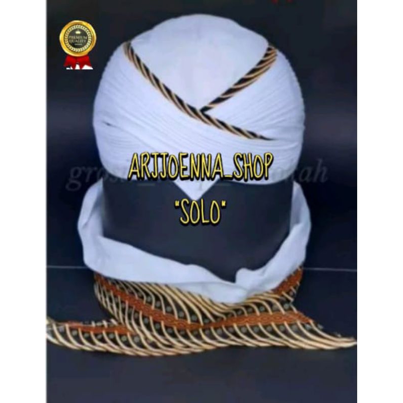 BLANGKON LIPAT SUNAN KALIJAGA PUTIH LIST SAMURAI COKLAT