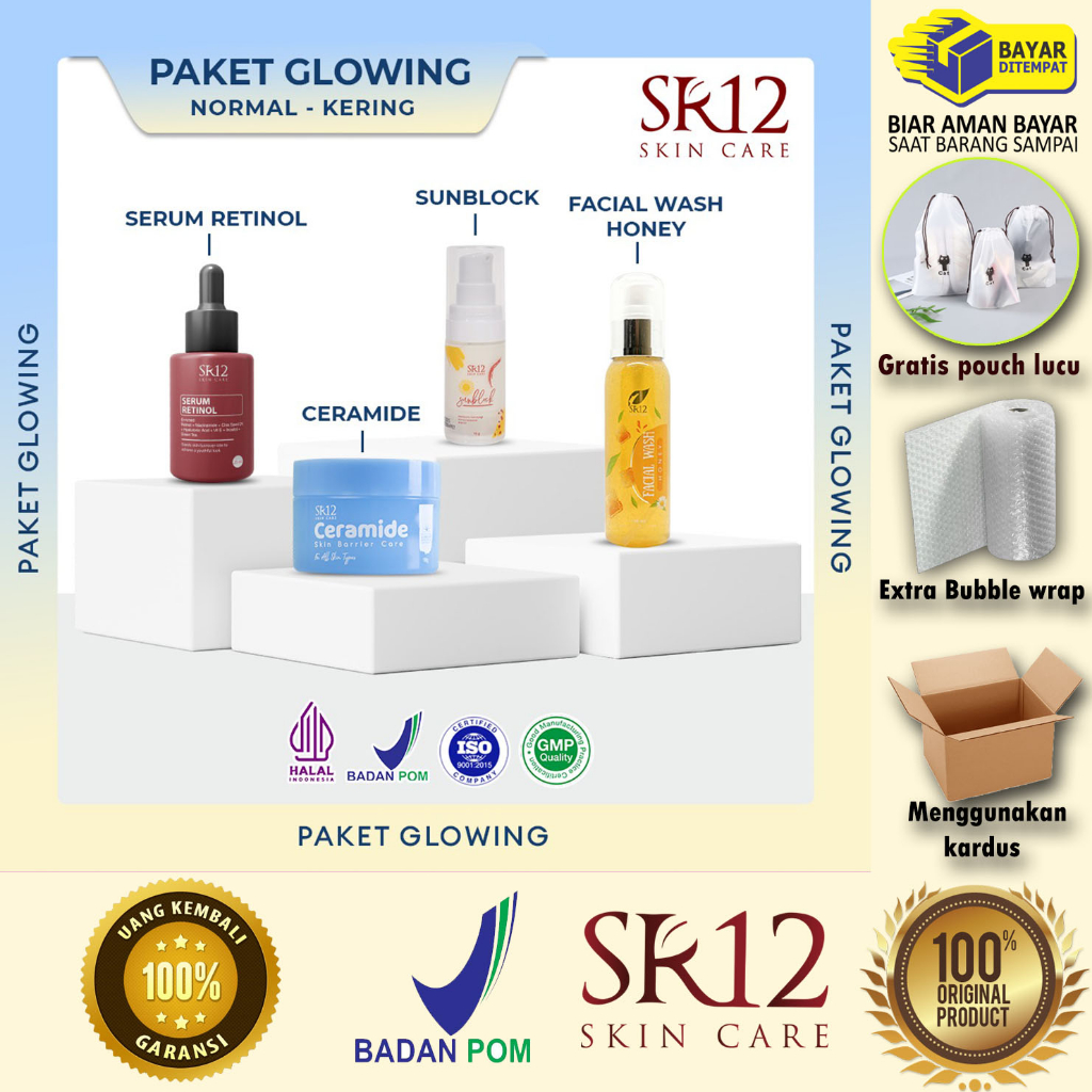 PAKET GLOWING KULIT WAJAH KERING NORMAL SR12 / SKINCARE BPOM / SKINCARE HALAL / SKINCARE HERBAL