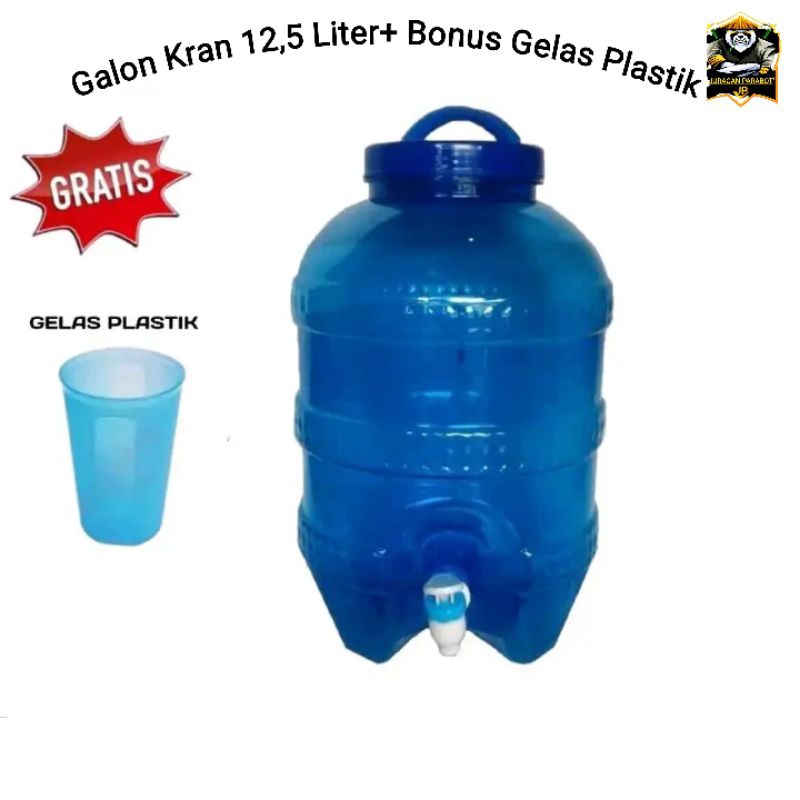 Galon Kran isi Ulang/Galon Cuci Tangan/Dispenser Air Ukuran 12,5 Liter Bonus 1 Pcs Gelas Plastik