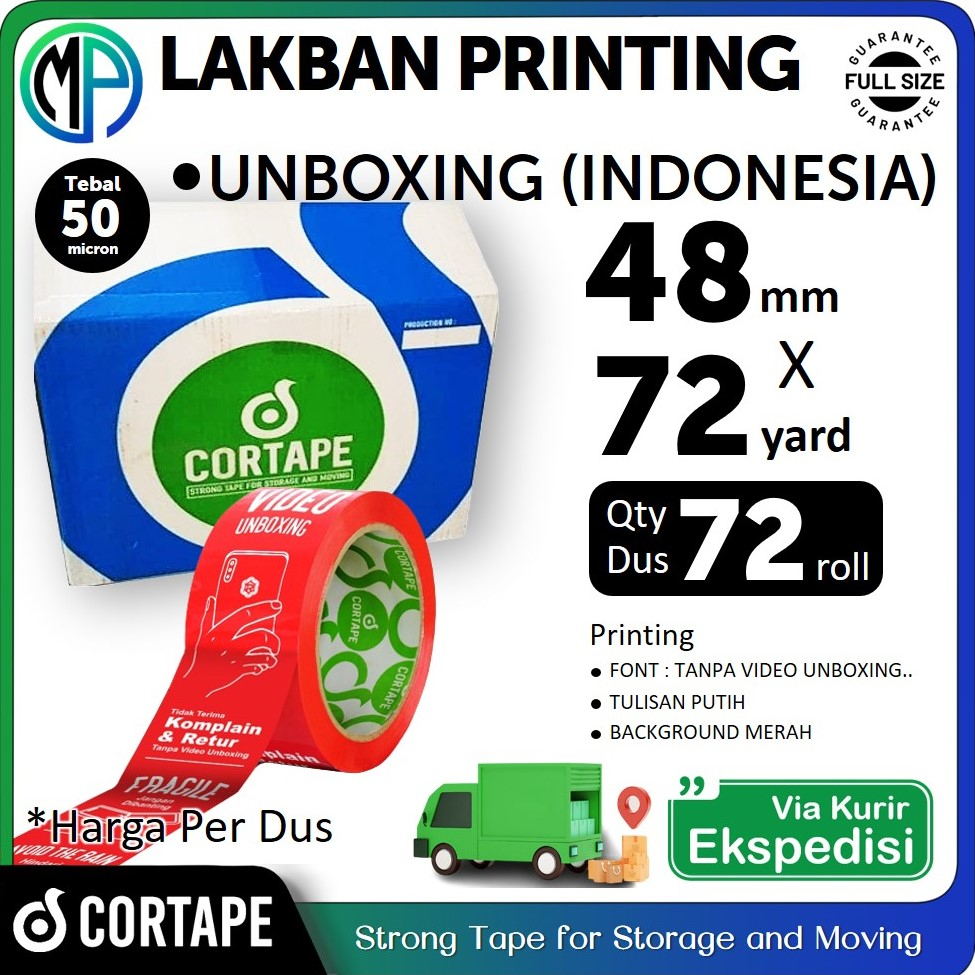 

Lakban Selotip Printing Fragile Unboxing Indonesia 2inch 45mm x 72yard HARGA PER-DUS (VIA EKSPEDISI)