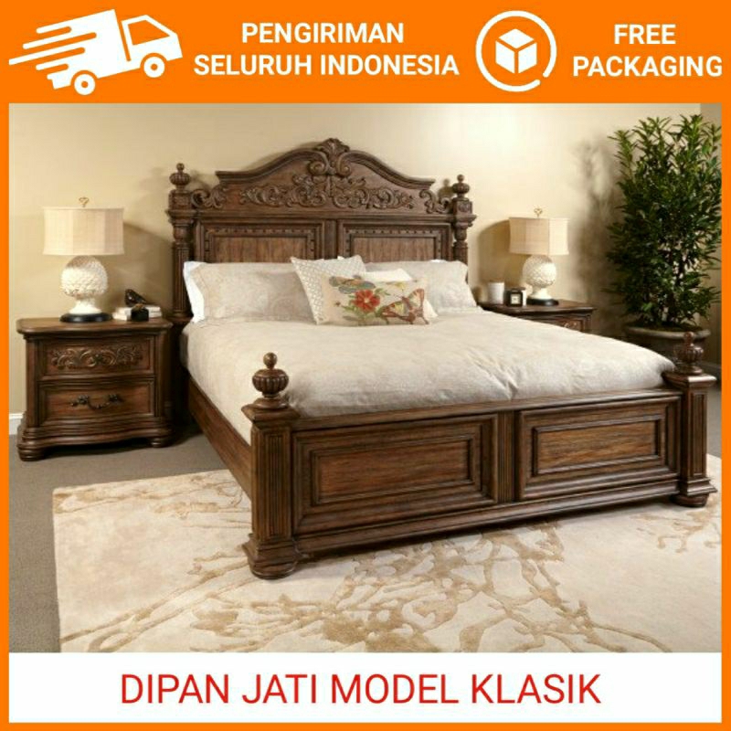 DIPAN TEMPAT TIDUR JATI UKIR KLASIK MEWAH / DIPAN UKIR KLASIK MODERN JATI / DIPAN JATI UKIR WARNA CO