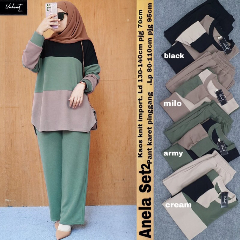 Anela set 2 setelan wanita kaos knit import