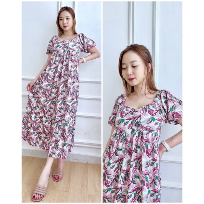 Daster Panjang Semata Kaki Ld 110 || Lengan Kerut || Bahan Rayon || Dress Serena