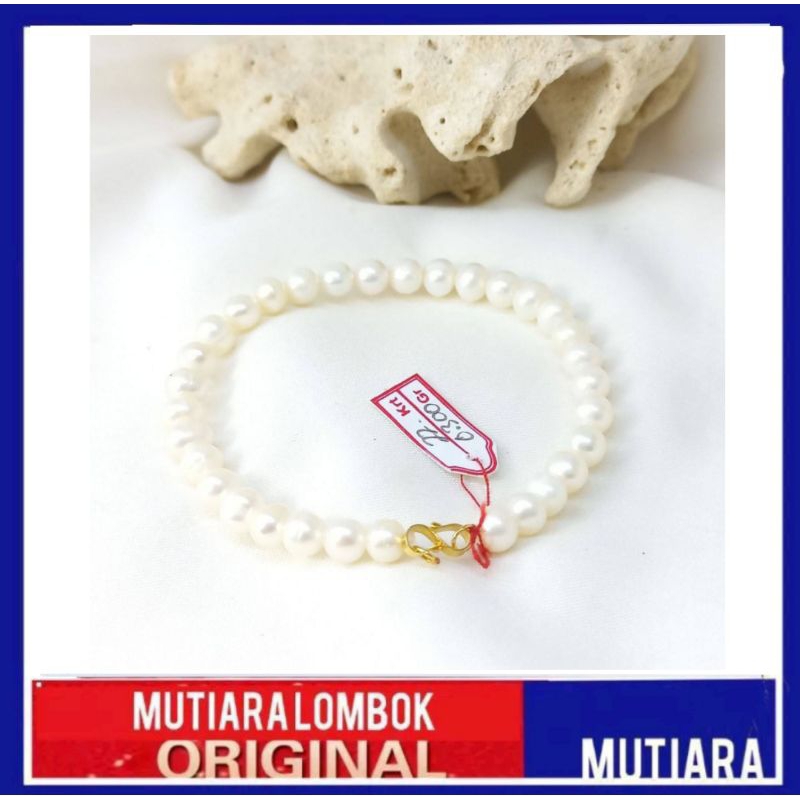 gelang emas 22 karat kadar 91.6 mutiara air tawar asli pashion wanita bersertifikat dan nota