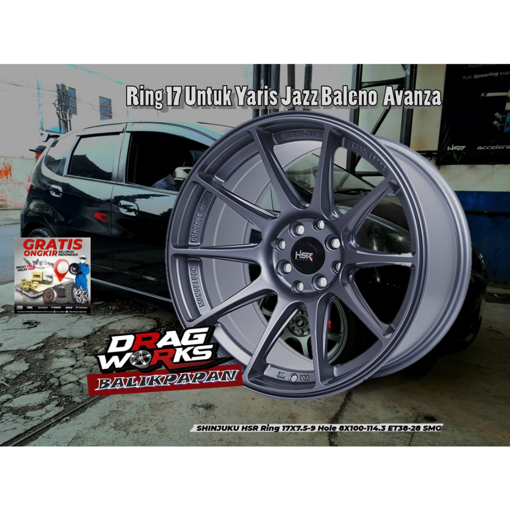 Velg Mobil Celong Ring 17 Pelek HSR Shinjuku R17 Lebar Depan 7.5 / Belakang 9 Lubang 4 Grey , untuk 