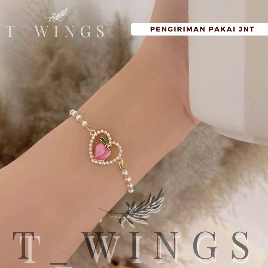 [ TWG-003 ] Gelang Tangan Peach Heart / Gelang Wanita mutiara Peach