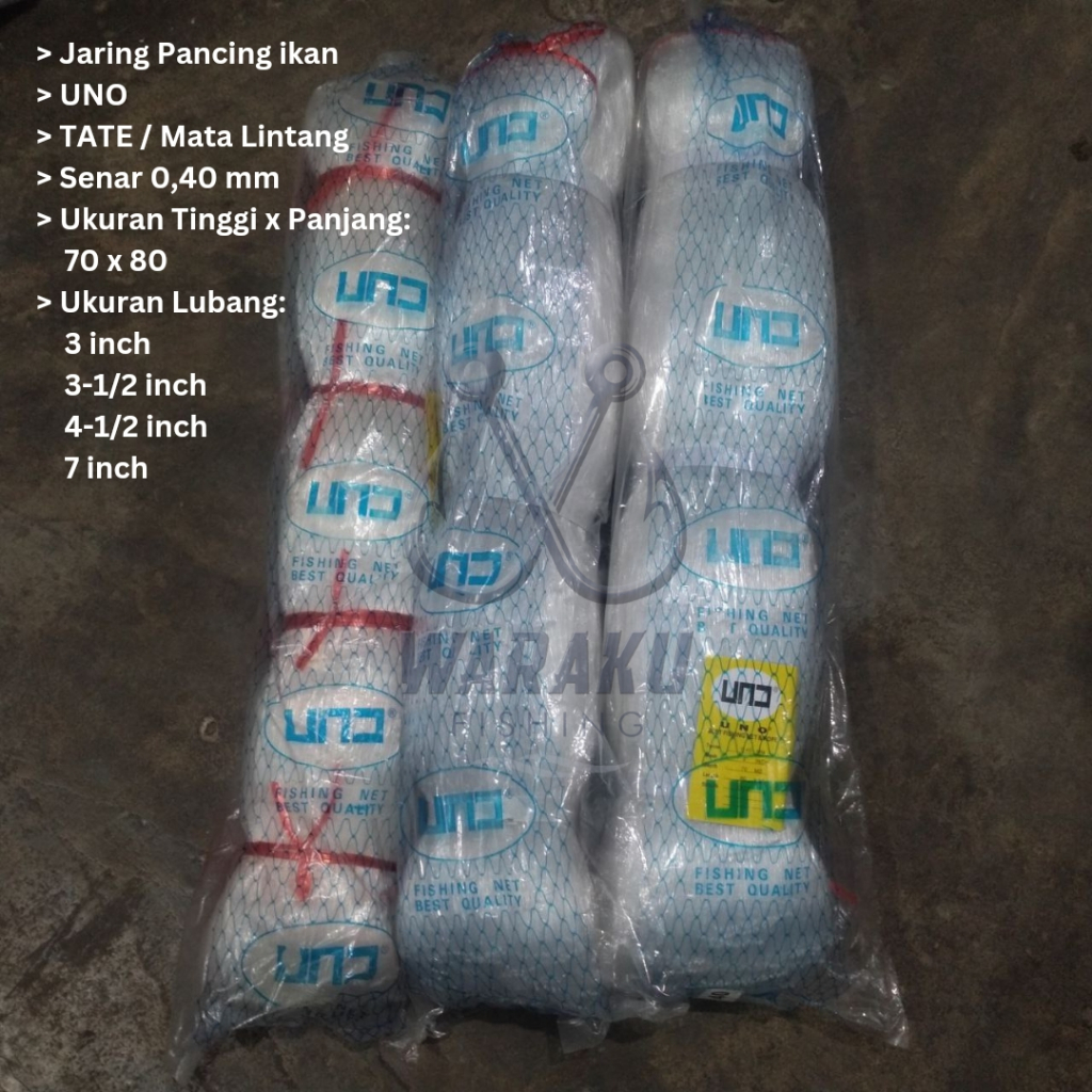 Jaring Ikan / Pukat UNO 0.40 Lubang 3 inch ~ 7 inch 70x80 TATE