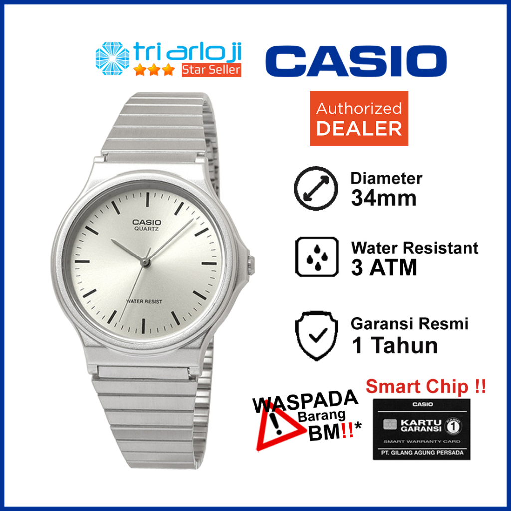 CASIO MQ-24D-7EDF Jam Tangan Unisex Analog Stainless Silver MQ-24D-7E MQ24D