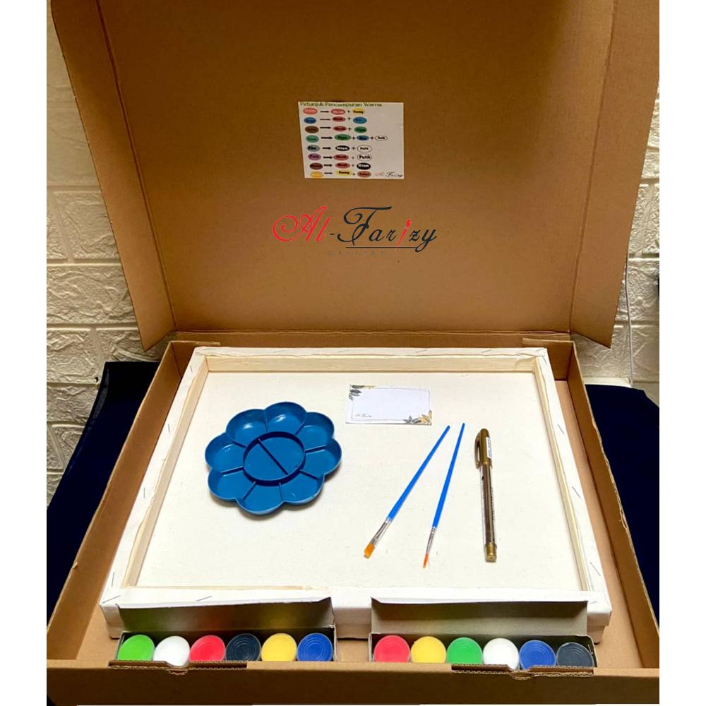 

2Buah Kanvas Lukis Ukuran 30x40cm dengan 2 Kuas Lukis, Palet, Cat Akrilik 6 Warna, Box, BONUS Spidol