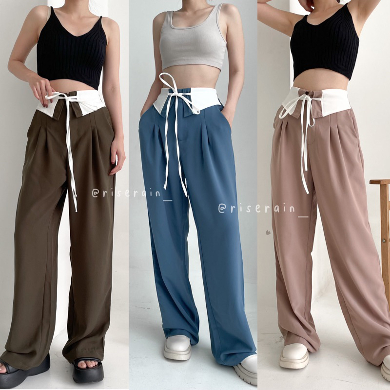Jennie pants - celana collar pita highwaist trendy jennie blackpink viral trouser casual korean