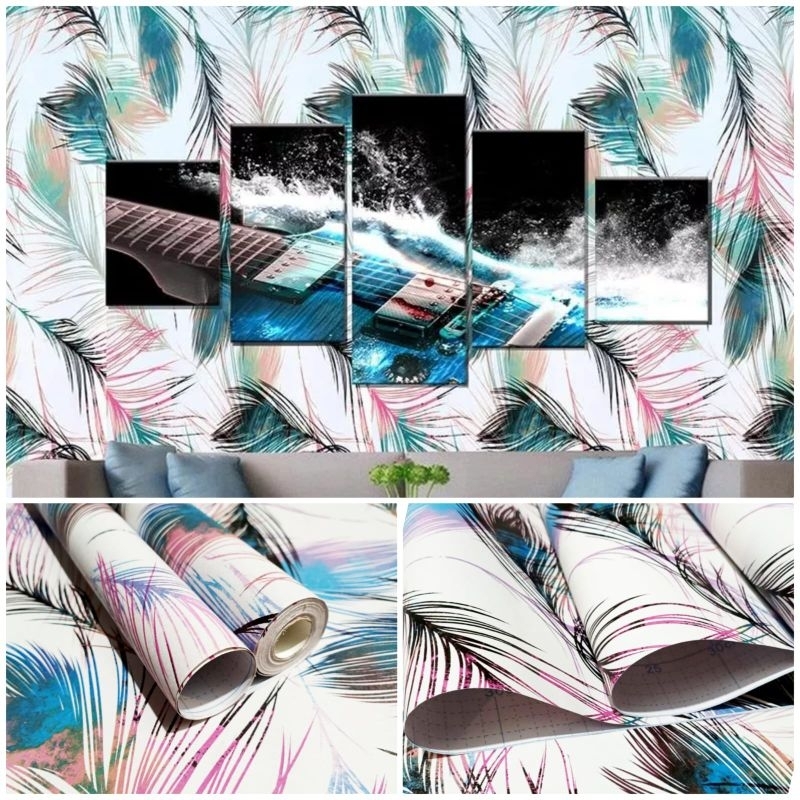 Wallpaper Stiker Dinding Motif Bulu Burung Merak Elegan Kekinian