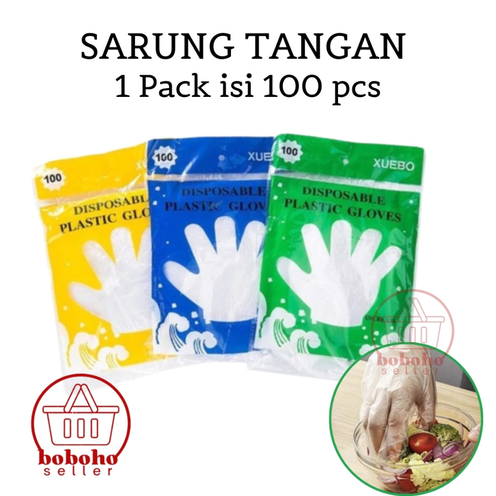 Sarung Tangan Plastik isi 100pcs Gloves sekali pakai Kantong bening Food Hand Disposable