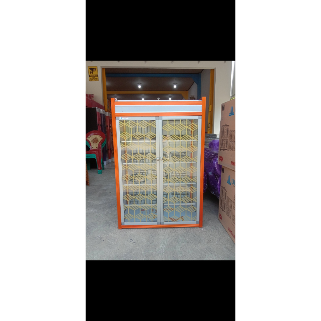 rak sepatu alumunium kaca