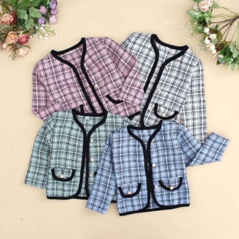 Blazer Cardigan Anak Verzie Tweed Korean Style