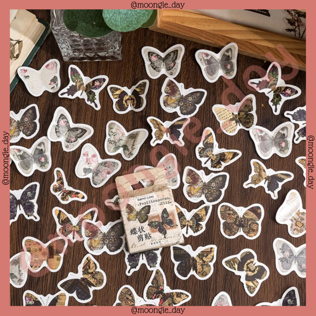 

40-45 PCS/BOX STIKER KERTAS TEMA PAPILIONACEUS CLIP SCRAPBOOK TWO BUTTERFLY NEWSPAPER VINTAGE KUPU-KUPU KORAN BULLET JURNAL LUCU MURAH DIY DIARY PLANNER