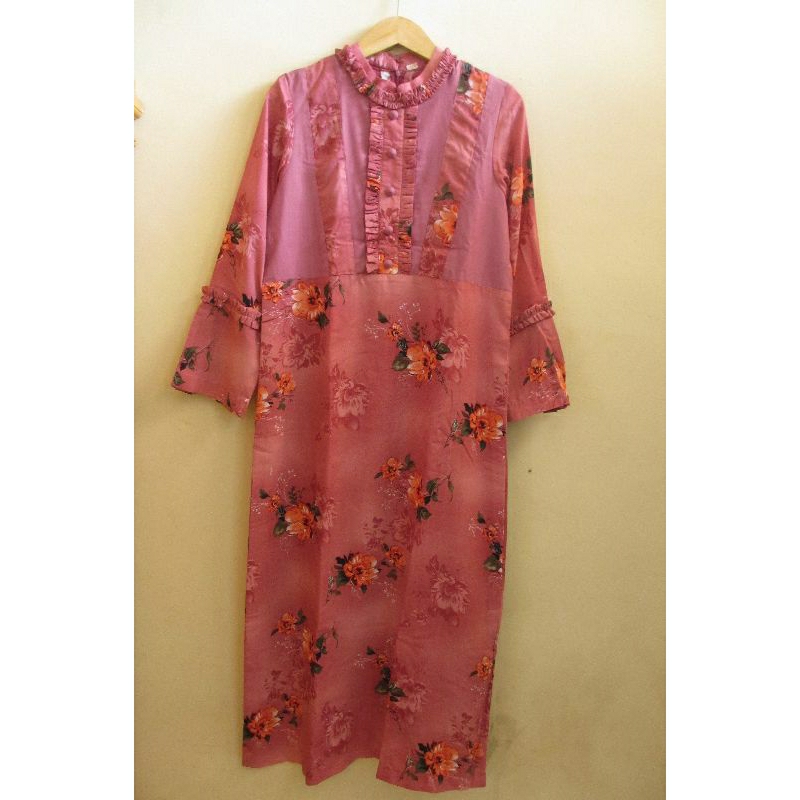 (COD)Sale preloved dress gamis muslim wanita motif bunga warna pink