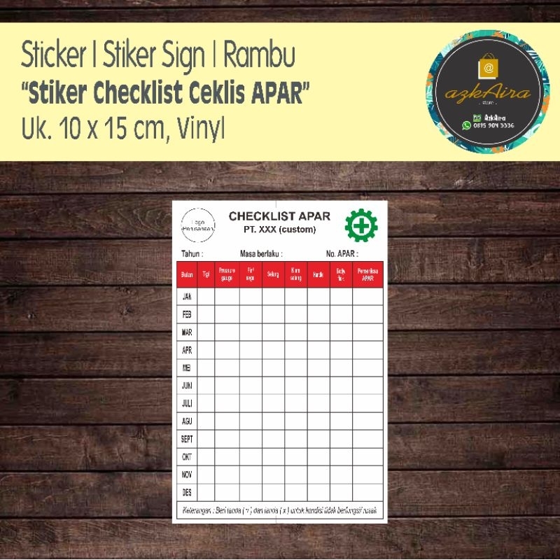 

Sticker Stiker Ceklis APAR (Custom Logo Perusahaan) - Uk. 10x15 cm