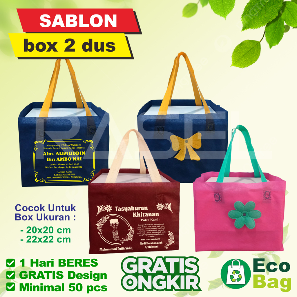 

Goodie bag sablon custom tas spunbond 1 hari beres LS 2 box dus 22x22