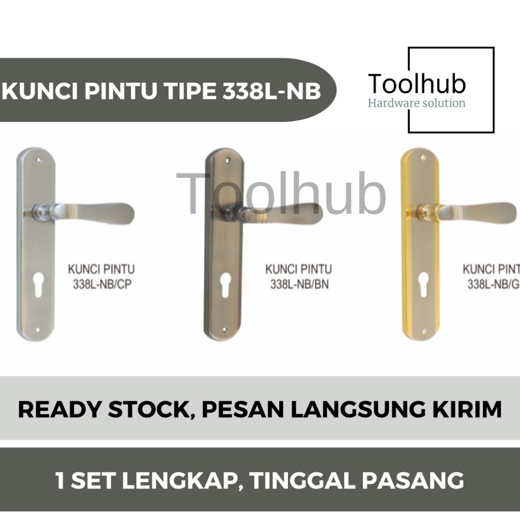 KUNCI PINTU BESAR MERK SANSHAN TIPE 338L-NB SILINDER KUNINGAN L GAGANG RUMAH L HANDLE FULL SET I