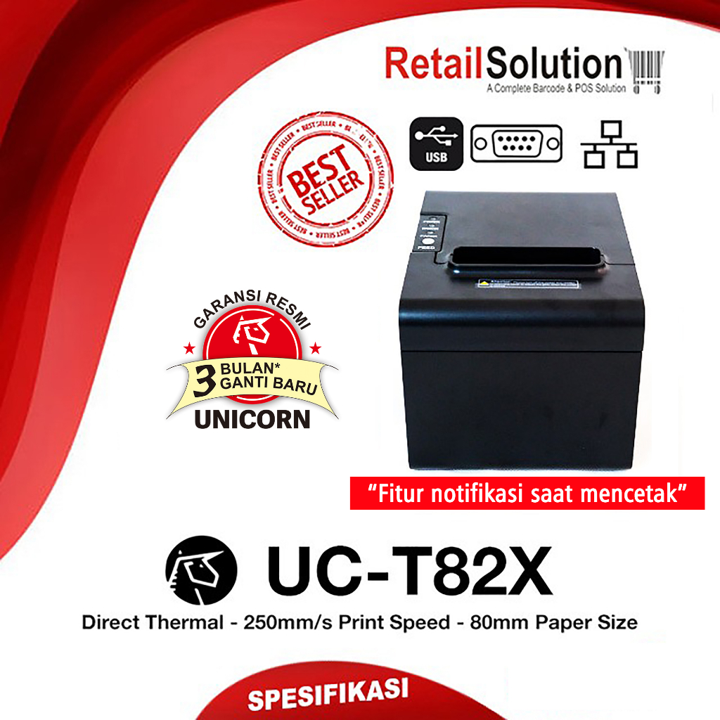 Printer Kasir Thermal 80mm USB LAN Serial RS-232 - Unicorn UC-T82X / T82-X