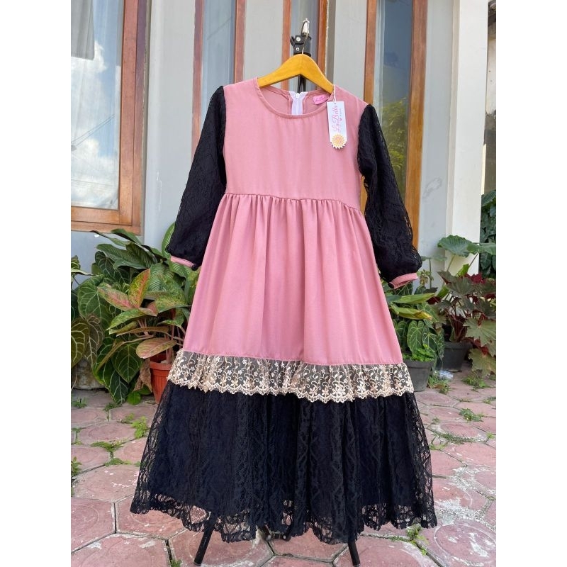 ORIGINAL LABELLA GAMIS ANAK PREMIUM PESTA LEBARAN SET JILBAB ALLURA WARNA PINK UNGU COKLAT MUSTARD D