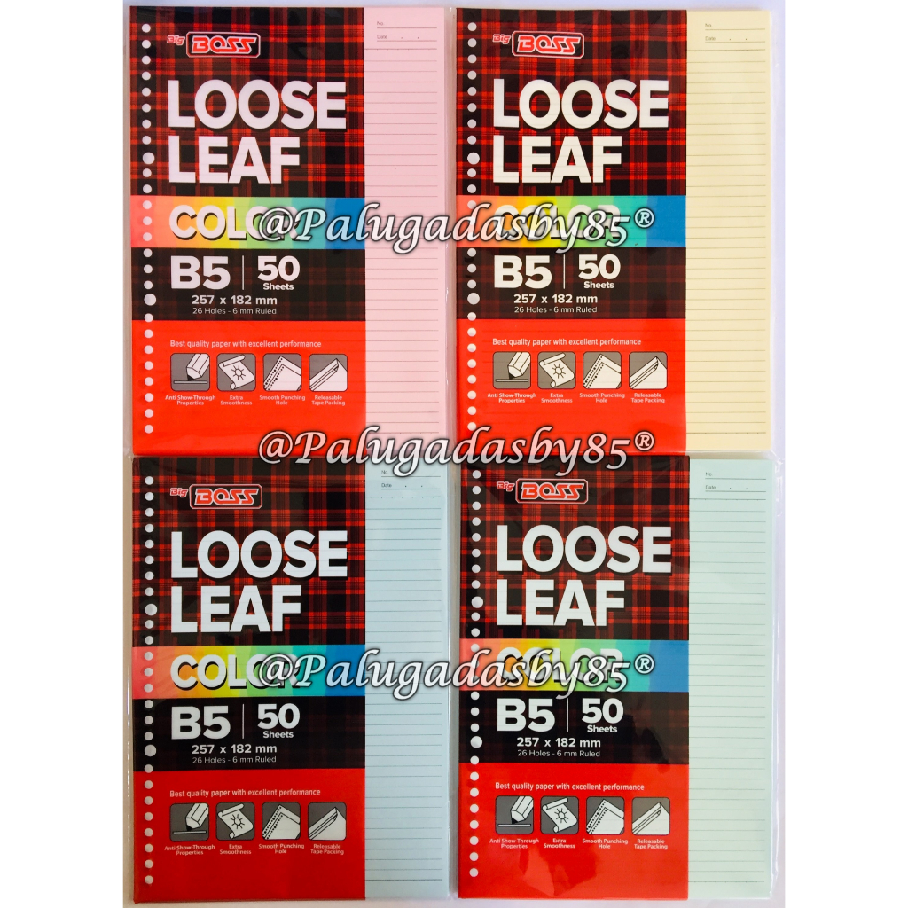 

(1 Pak Isi 50 Lembar) GROSIR Loose Leaf BIG BOSS B5 50 Lembar Warna Bergaris / BigBoss Loose Leaf 50 B5 Color / Isi Kertas File B5 50 / Binder Big Boss B5 50