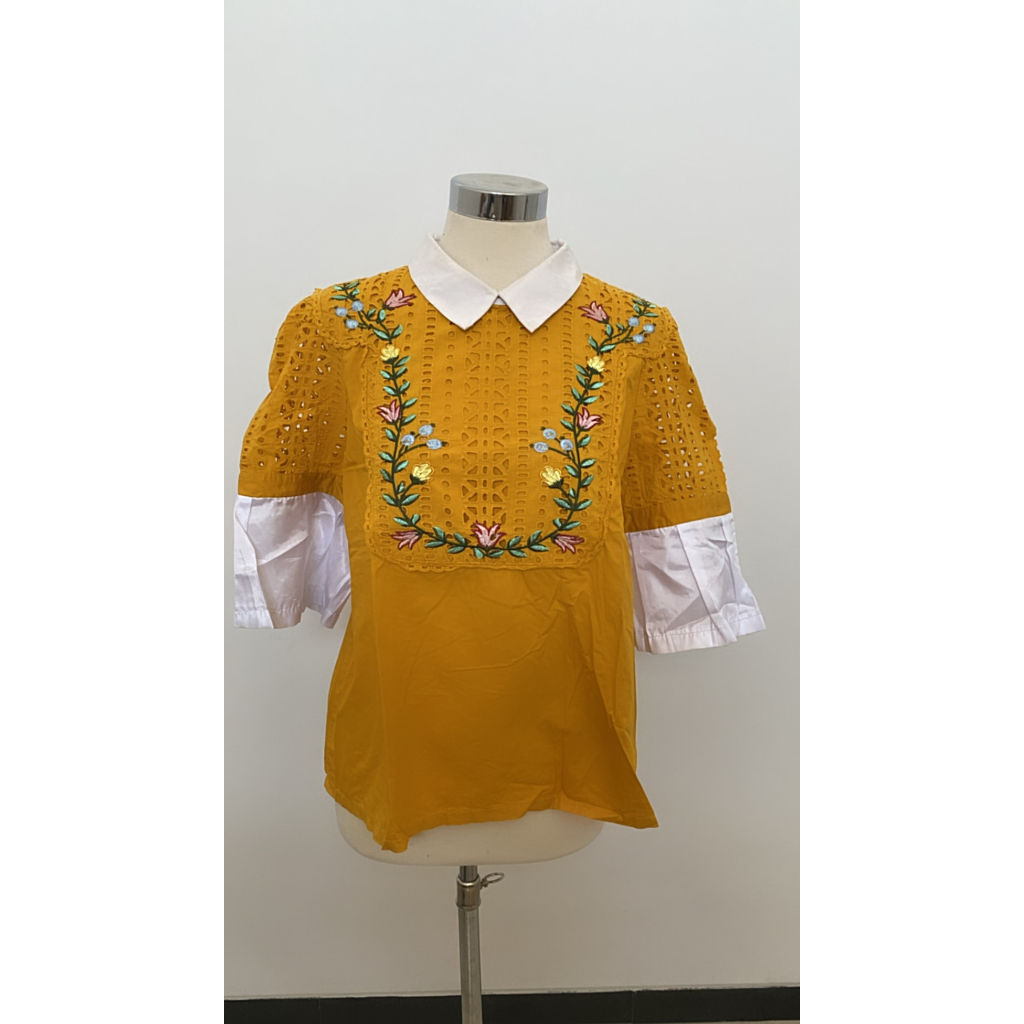 BLOUSE NAYA RIMINI JUMBO XXXL RIMINI BIG SIZE DRESS CODE KUNING BROKAT LENGAN TEROMPET BAHAN PREMIUM