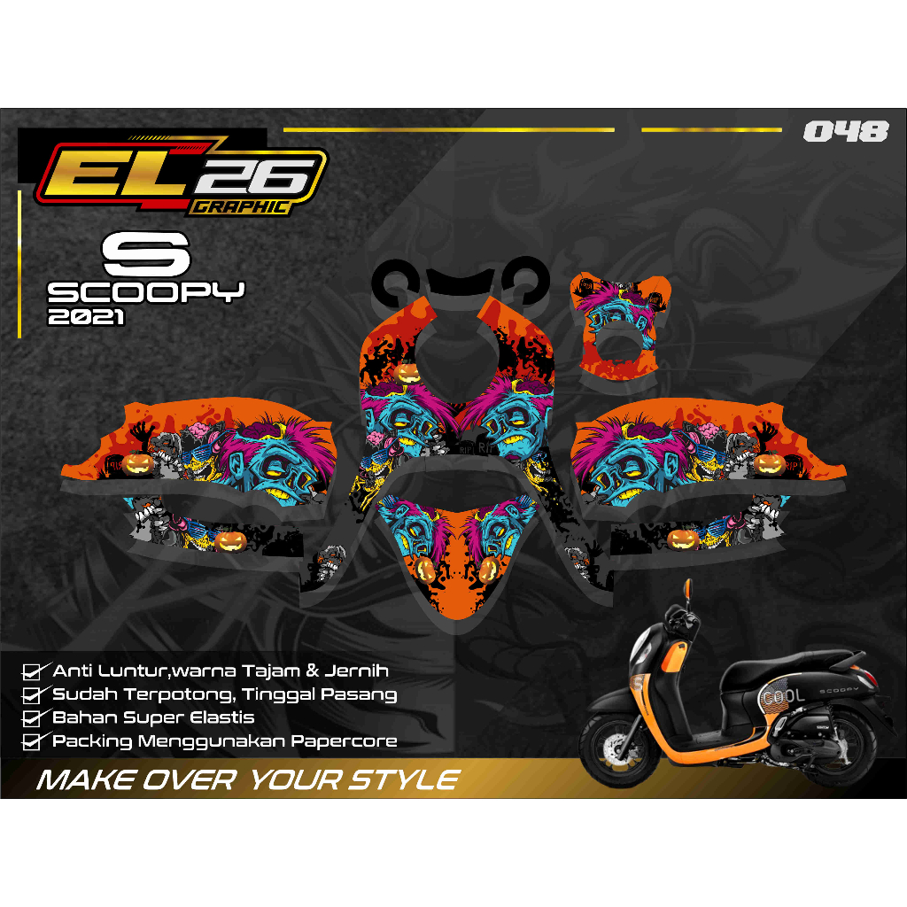 Decal Stiker Scoopy Full body 2020-2023- Dekal Stiker Scoopy SCOOPY 2023 Motif Hallowin 048