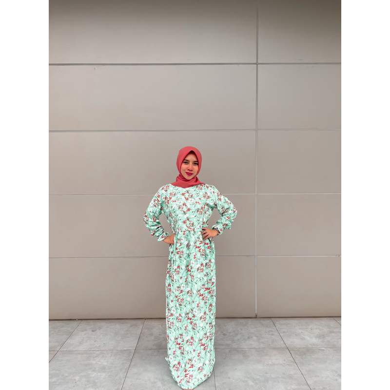 -GHINA DRESS- Dress Gamis Wanita Muslimah Terbaru Motif Bunga Dress Busui Friendly Ukuran Jumbo