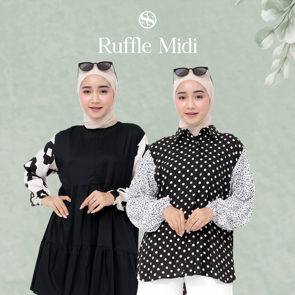SCRAFFY STUDIO | Ruffle Midi Tunik Katun Busui Friendly Atasan Wanita Premium