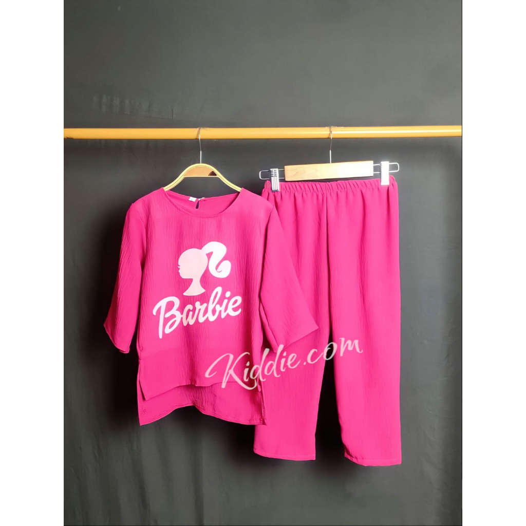 One set Crop top anak perempuan Barbie crinkle