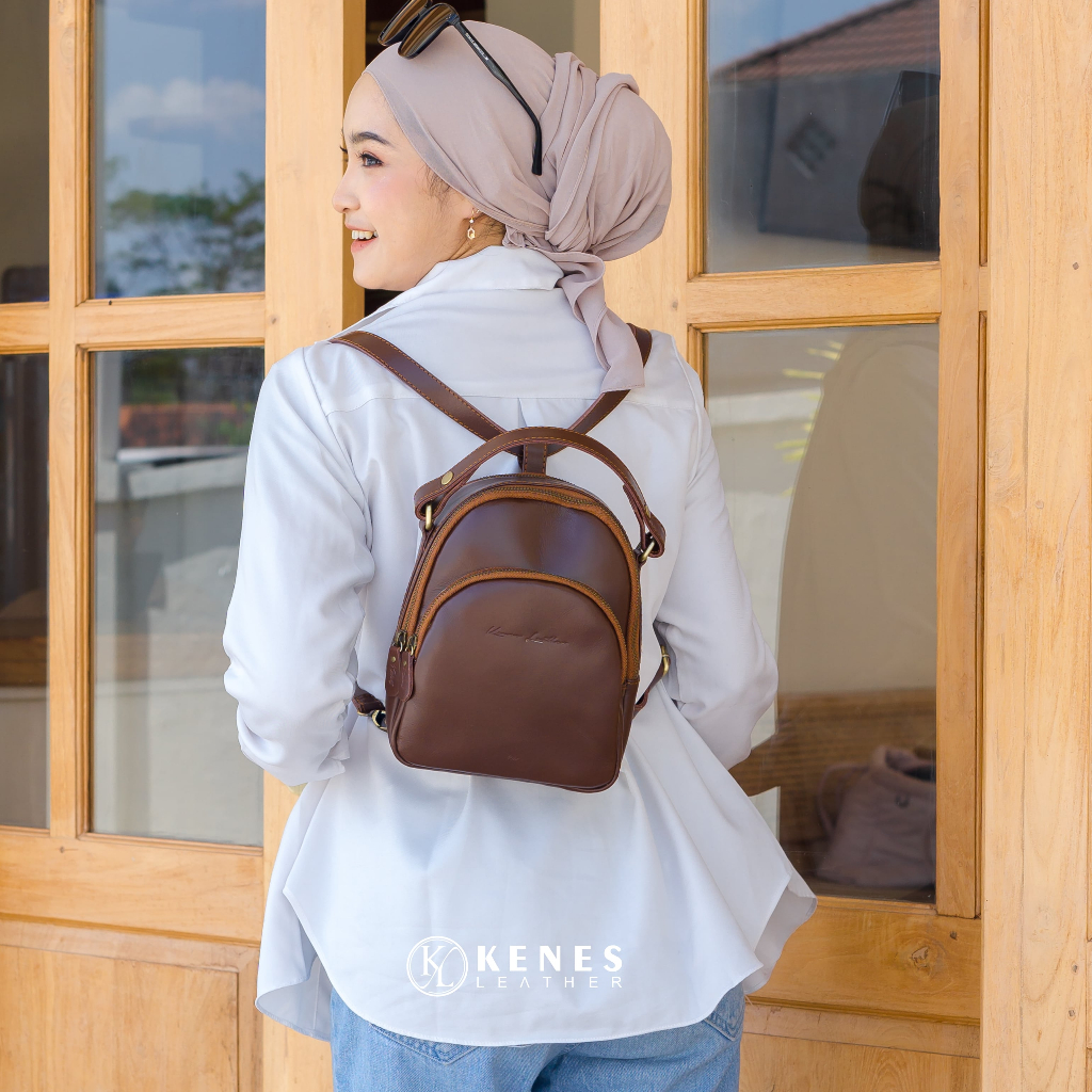 Kenes Leather Tas Ransel Backpack Multifungsi Kulit Asli Kimmy Pullup - Free Grafir Nama