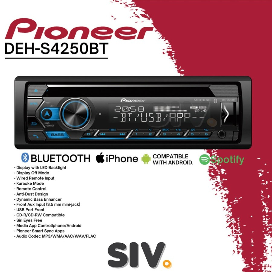 PIONEER DEH 4250 BT head unit SINGLE DIN bluetooth CD MP3