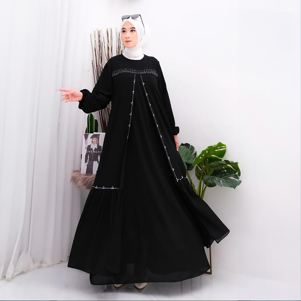 Gamis Kondangan Mewah Elegant Zaskia Dress Bahan Ceruty Babydoll Mix Swaroski Baju Lebaran 2025