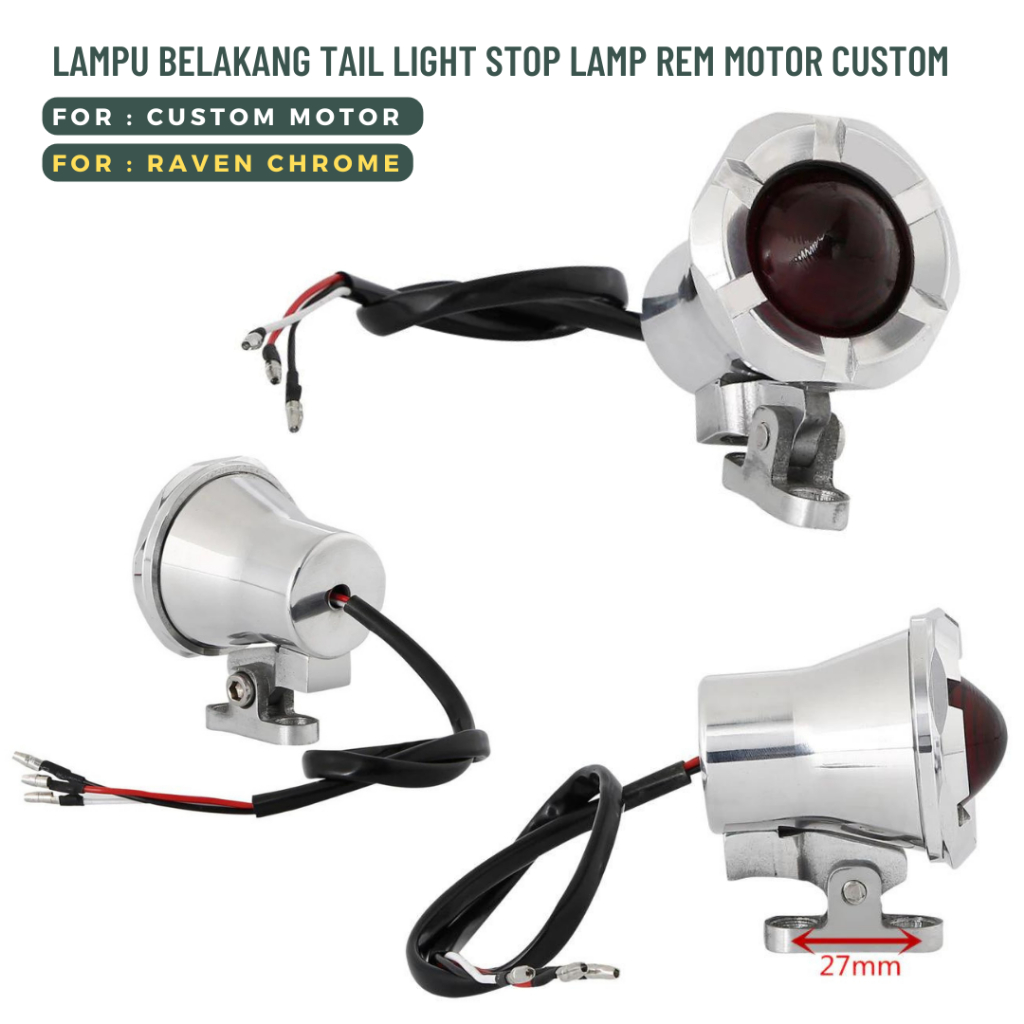 LAMPU BELAKANG TAIL LIGHT STOP LAMP REM MOTOR CUSTOM RAVEN CHROME